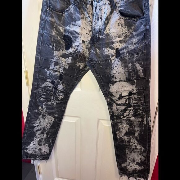Krome New York acid washed moto destroyed jeans sz 36X32 - Picture 2 of 8
